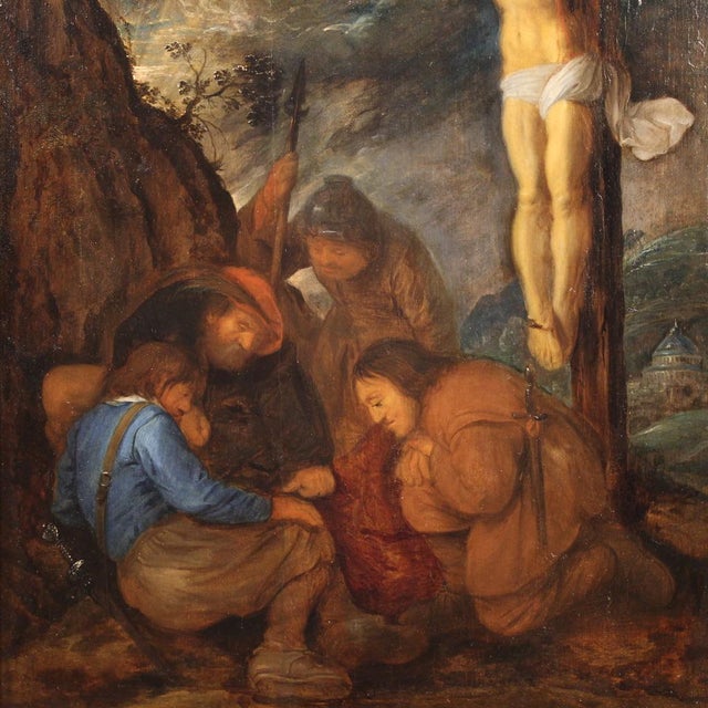 Unknown, Crucifixion with Soldiers, 1650, Oil on Panel, Framed For Sale - Image 4 of 16