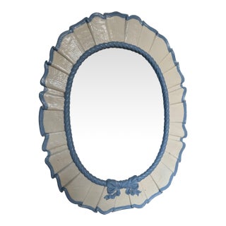 Vintage Painted Ruffled Oval Mirror With Bow For Sale