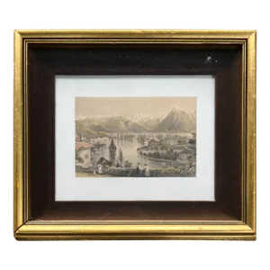 “Thun From the Cemetery” Hand Colored Engraving by William Henry Bartlett- Shadowbox Framed