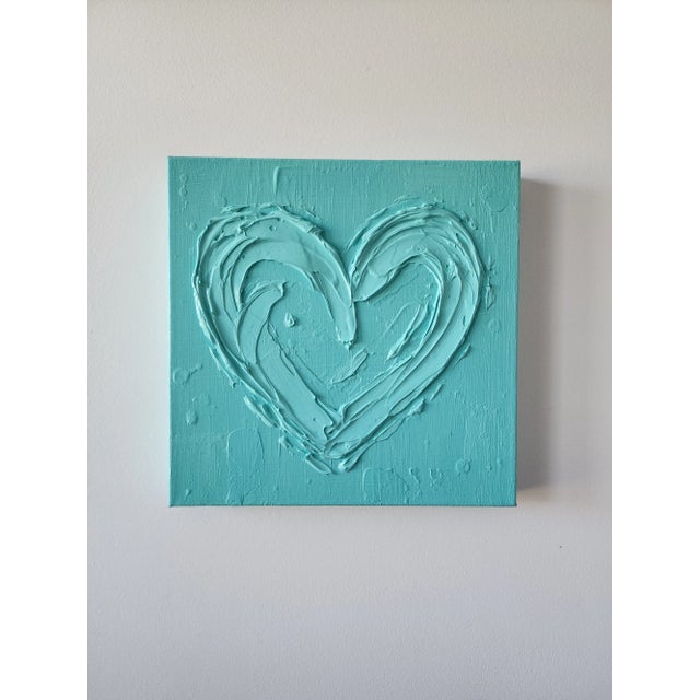 2020s Aqua Abstract Heart Painting For Sale - Image 5 of 9