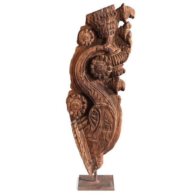 Carved Wooden Ornament on Iron Stand, 1950s For Sale - Image 4 of 4