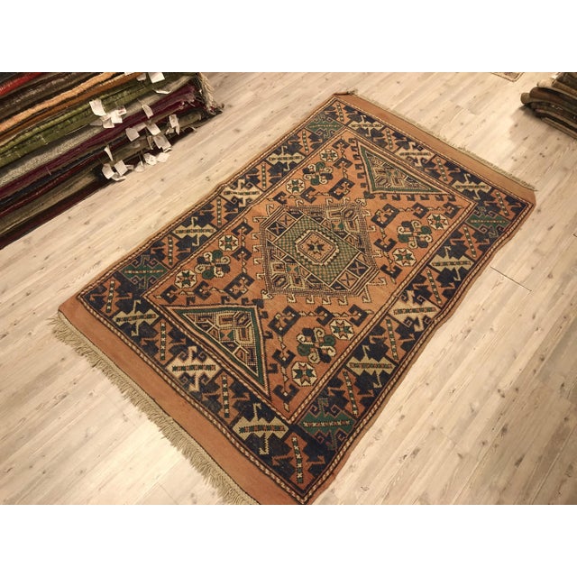 Handmade Vintage Area Floral Rug- 4′1″ × 6′4″ For Sale - Image 4 of 11