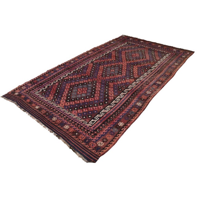Fine Afghan vintage nomadic Kilim Fine Hand-woven Afghan Ghalmouri Kilim from central Afghanistan. Typically geometric...