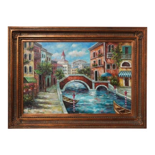 Vicentini Artist Signed Venice Canal Framed Oil Painting on Canvas For Sale
