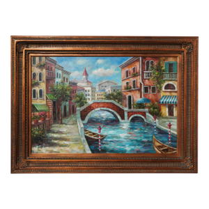 Vicentini Artist Signed Venice Canal Framed Oil Painting on Canvas