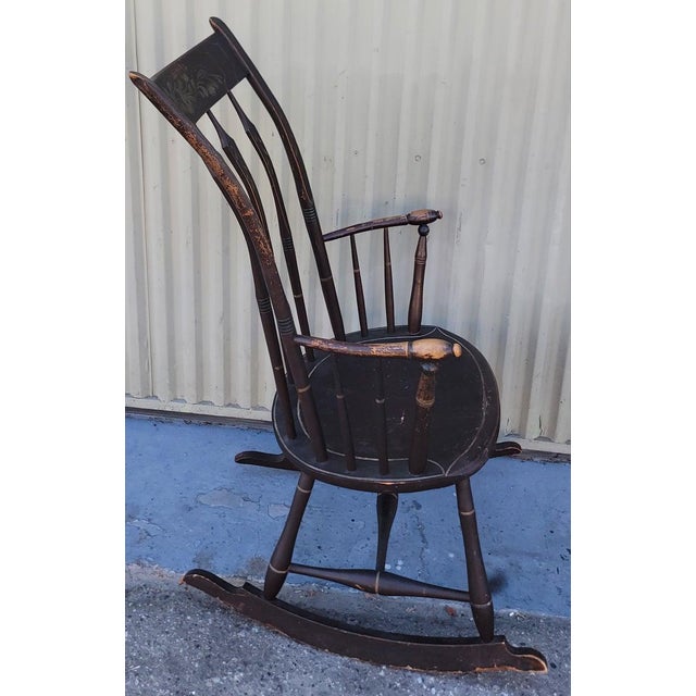 19Thc Paint Decorated Windsor Rocking Chair For Sale - Image 4 of 8