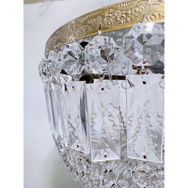Brass Vintage French Style Crystal Basket Chandelier With Ornate Brass Crown For Sale - Image 8 of 12