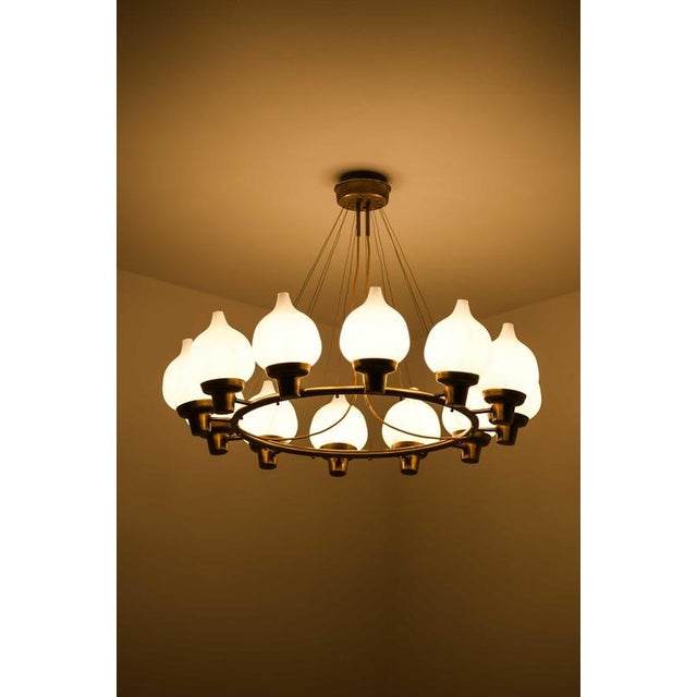 Scandinavian Modern Hanging Lamp in Brass and Opaline Glass by Hans Bergström, 1940s For Sale - Image 9 of 13
