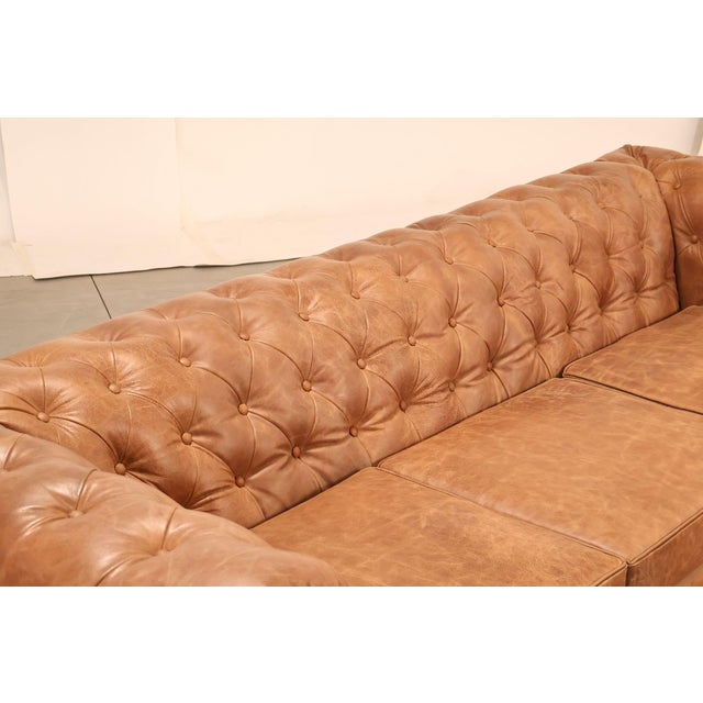 Chesterfield Style 8 Foot Distressed Brown Tufted Leather Sofa For Sale - Image 4 of 17