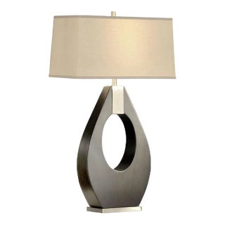 Pearson Table Lamp - 30", Pecan Wood & Brushed Nickel, 3-Way Rotary Switch For Sale