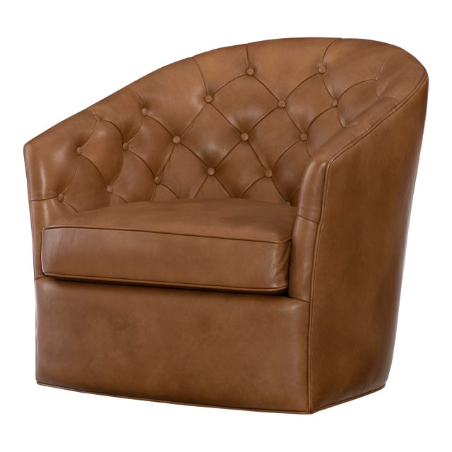 Century Furniture Seaworth Swivel Chair, Wheat Leather For Sale