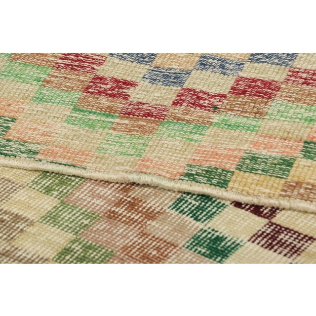 Textile Vintage Zeki Müren Runner Rug in Beige-Brown and Green | Rug & Kilim For Sale - Image 7 of 7