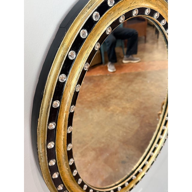 Irish Ebony and Gilt Oval Wall Mirror With Glass Studs (H 29 3/8 X W 23 5/8) For Sale In Austin - Image 6 of 9