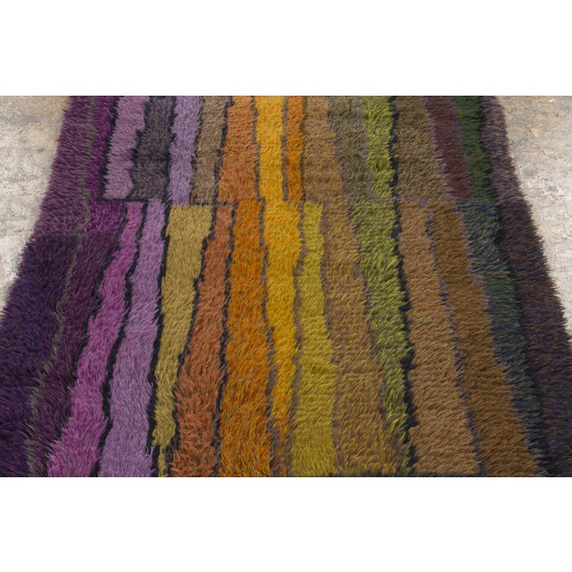 1950s Vintage Swedish Rya Wool Rug in Striped Design by Rug & Kilim, 1950-1959 For Sale - Image 5 of 9