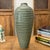 Rustic Moss Green Glazed Ribbed Ceramic Prem Vase For Sale - Image 3 of 9