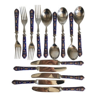 1990s Vintage Chinese Inlaid Enamel Flatware For Sale