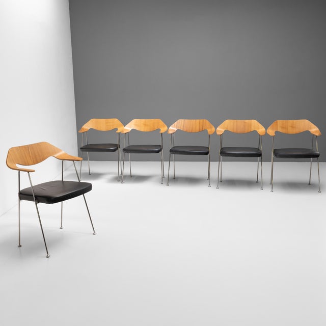 Set of Six Robin Day 675 chairs, designed in 1952. This set is a licensed reissue produced by Case Furniture in...