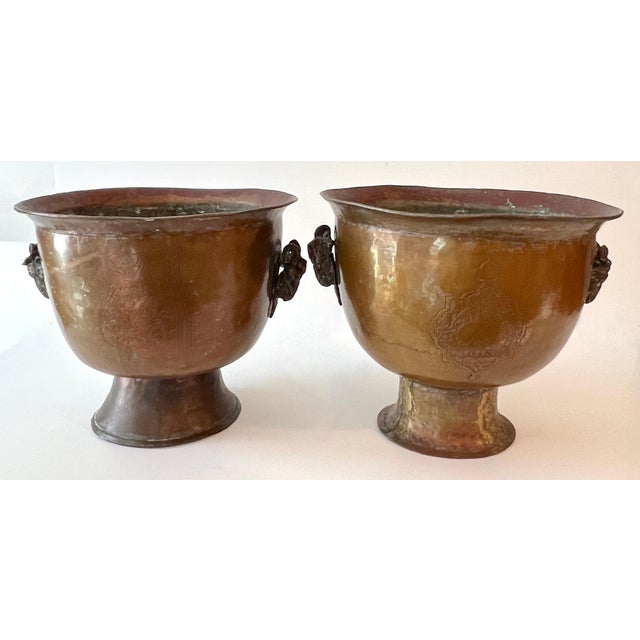 Pair of Copper and Mixed Metal late 19th Century Jardinieres with Ram Handles For Sale - Image 10 of 11