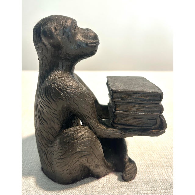 Mid 20th Century 20th C. MCM Chopstick for Andrea by Sadek Cast Iron Monkey Book Ends For Sale - Image 5 of 6