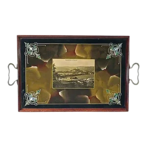 Antique Art Nouveau Verre Églomisé and Abalone Inlay Tray