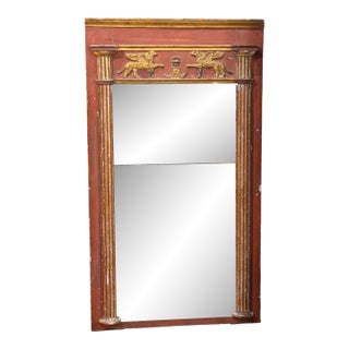 Early 19th Century Continental Neoclassical Parcel-Gilt and Red Painted Mirror For Sale