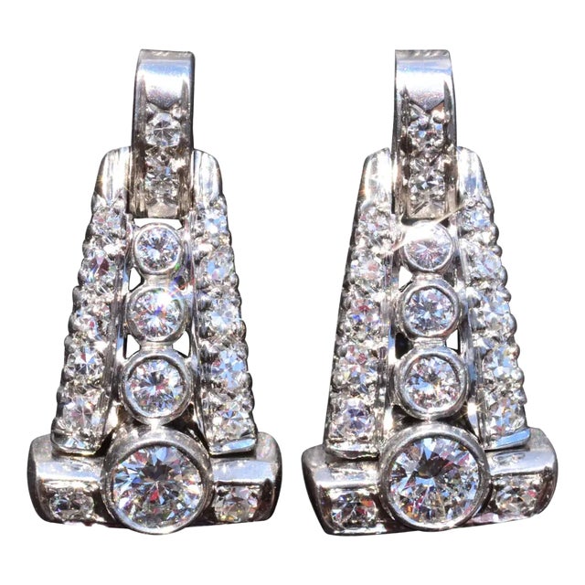 The Gianna: Art Deco Platinum Diamond Dangle Earrings For Sale