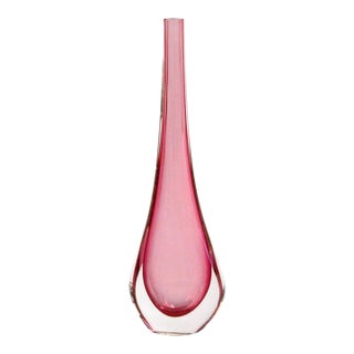 1960 Flavio Poli for Seguso Pink Murano Hand Blown Art Glass Vase Teardrop Shape For Sale
