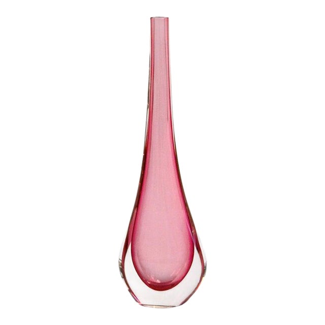 1960 Flavio Poli for Seguso Pink Murano Hand Blown Art Glass Vase Teardrop Shape For Sale