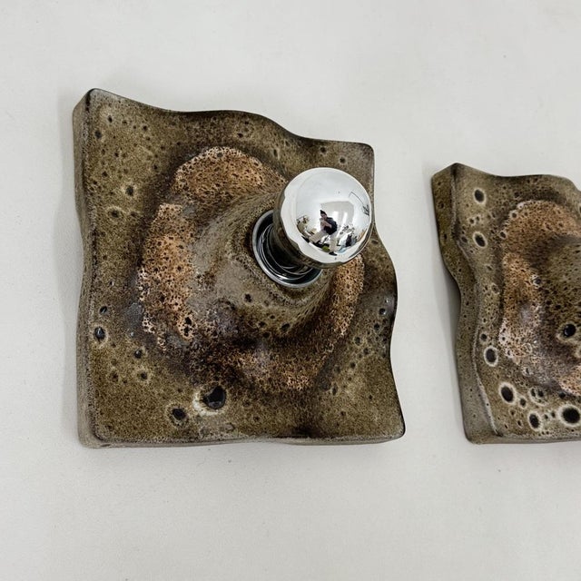 Ceramic Mid-Century Wavy Ceramic Wall Lamps, 1970s, Set of 2 For Sale - Image 7 of 18