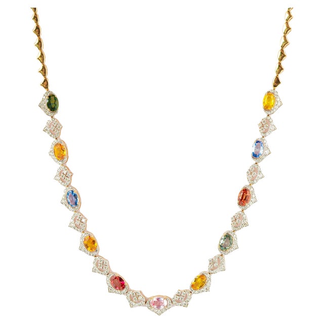 Natural multi sapphire 8.85cts & diamond 2.50cts necklace in 18k gold For Sale - Image 15 of 18
