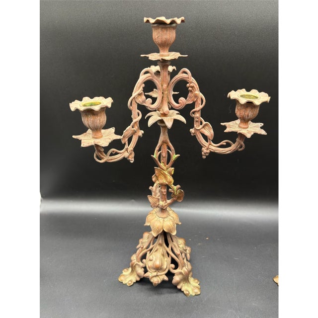 Antique French Art Noveau Bronze Candelabra Set For Sale In New York - Image 6 of 7