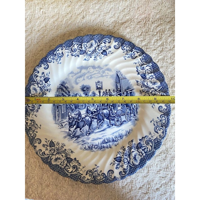1980s Vintage MCM Johnson Bros Blue Ironstone Coaching Scenes England Dinner Plates -Set 4 For Sale - Image 5 of 7