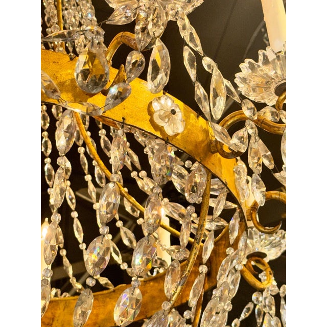 Traditional 19th Century Italian Empire Gilt Tole and Crystal Chandelier For Sale - Image 3 of 8