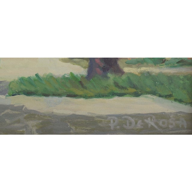 1970's California Neighborhood Landscape in Oil on Canvas Charming oil painting of typical mid-1900s California...