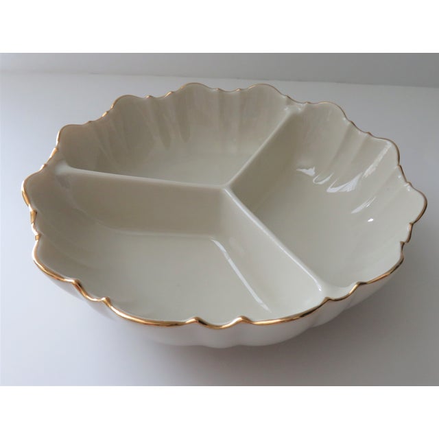 Mid-Century Modern Late 20th Century Lenox Symphony Divided Dish Cream Porcelain With 24k Gold Trim For Sale - Image 3 of 8