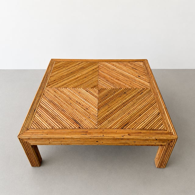 1970s Vintage 1970s Pencil Reed Rattan Coffee Table Square Mid Century Modern For Sale - Image 5 of 10