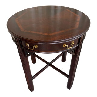 1970s Lane Altavista Round Mahogany Chippendale Accent Side Table For Sale