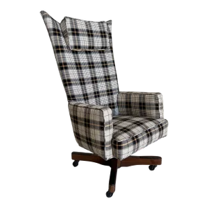 Newly Upholstered Plaid High Back Rolling Vintage Executive Desk Chair