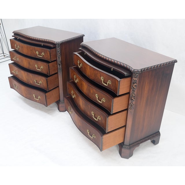 Pair Flame Mahogany Brass Pulls 4 Drawers Pull Out Trays Bachelor Chest Dresers For Sale - Image 11 of 15