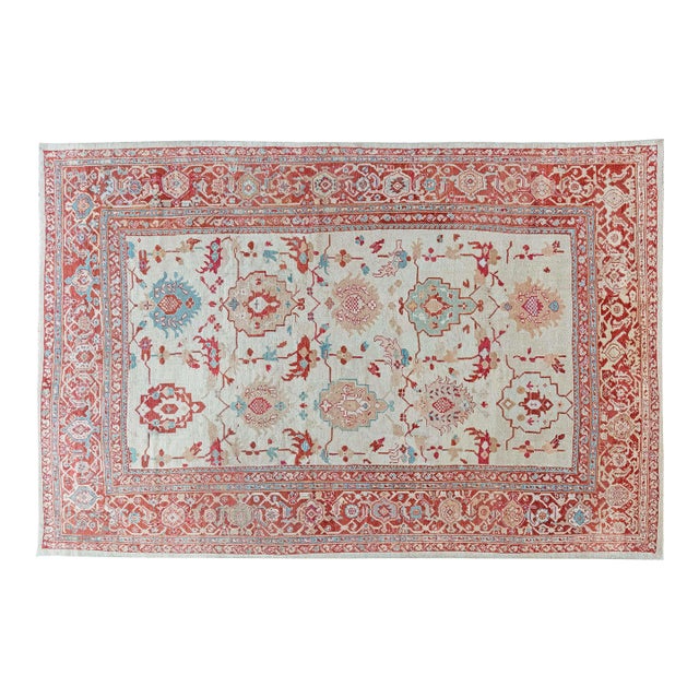 Authentic Persian Sultanabad Rug in Beige, Brown, Green, Red For Sale