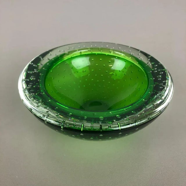 Glass Green Bullicante Murano Glass Ashtray, Italy, 1970s For Sale - Image 7 of 15