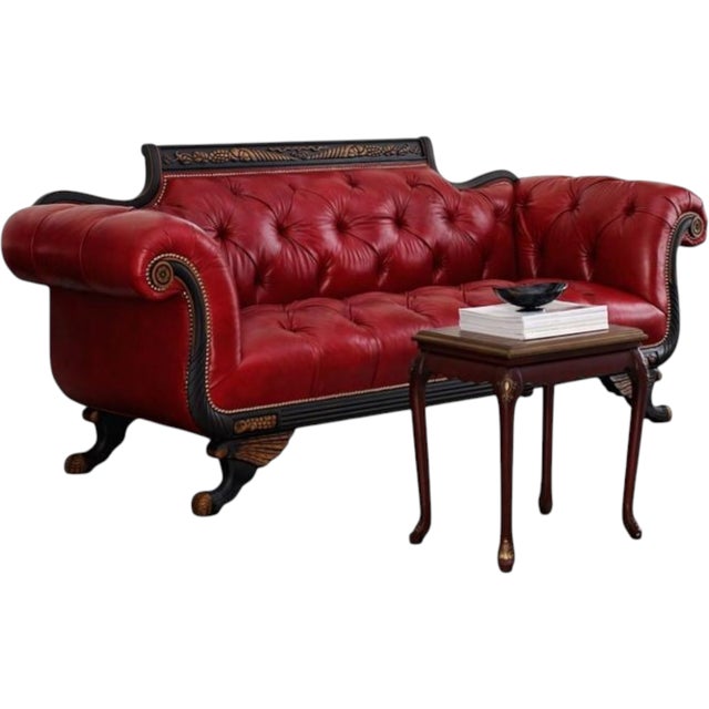 1960s Old Hickory Tannery Red Tufted-Leather Loveseat For Sale - Image 11 of 11