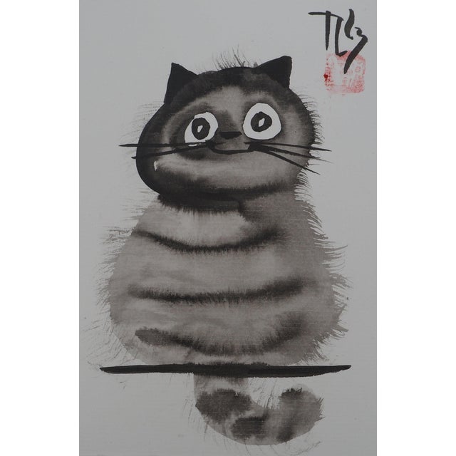 Laszlo Tibay, Chaton touffu, Ink & Wash Drawing For Sale
