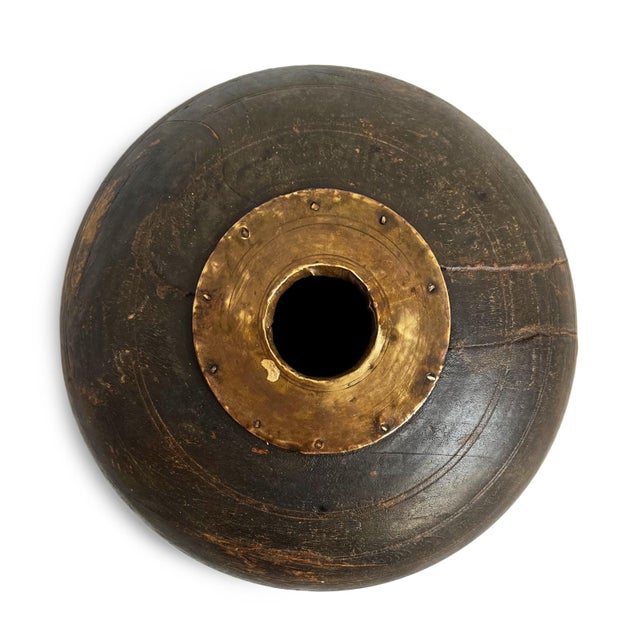 Indian Antique Dark Wood & Brass India Tobacco Container For Sale - Image 3 of 6