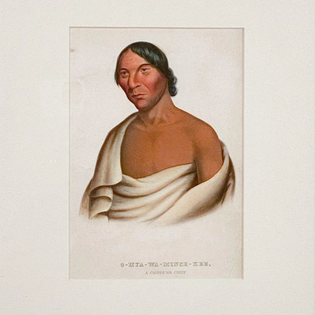 A hand colored engraving titled "O-Hya-Wa-Mince-Kee, A Chippewa Chief" by McKenney & Hall, American circa 1836–1838. This...