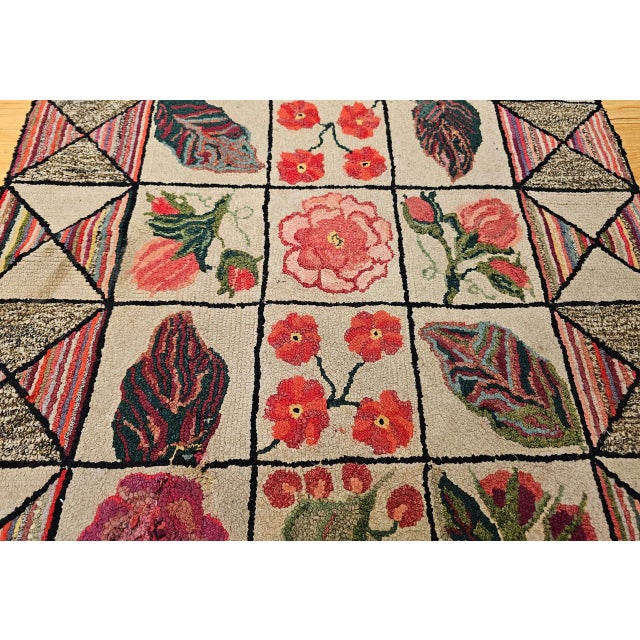 Vintage American Hand Hooked Rug, Block Design, Folk Art Tapestry, 2x3 For Sale In Chicago - Image 6 of 12