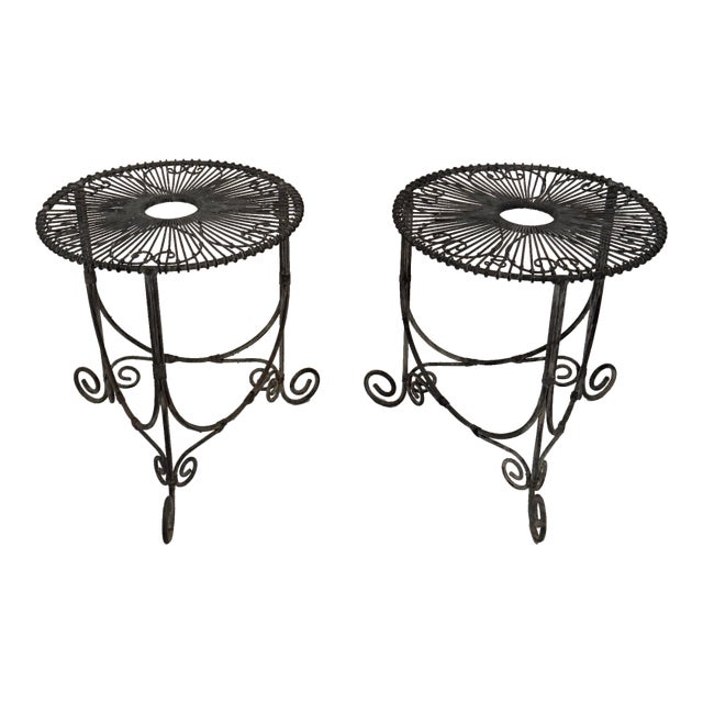 Vintage Round Wire Side Tables -a Pair For Sale