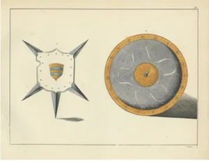 Ornate Spiked and Circular Shields, 1842, Lithograph