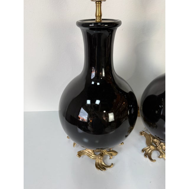 1980s 1980s Vintage Chapman Black Glazed Ceramic Table Lamps – A Pair For Sale - Image 5 of 12