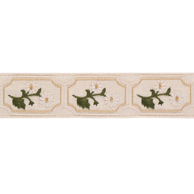A linen trim embellished with a lovely framed flower motif, Jolie Hand-Embroidered Tape adds texture, dimension, and...